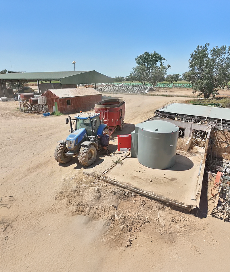 Drone shot of a farmer filling his tractor from Polymaster Bunded Diesel Tank