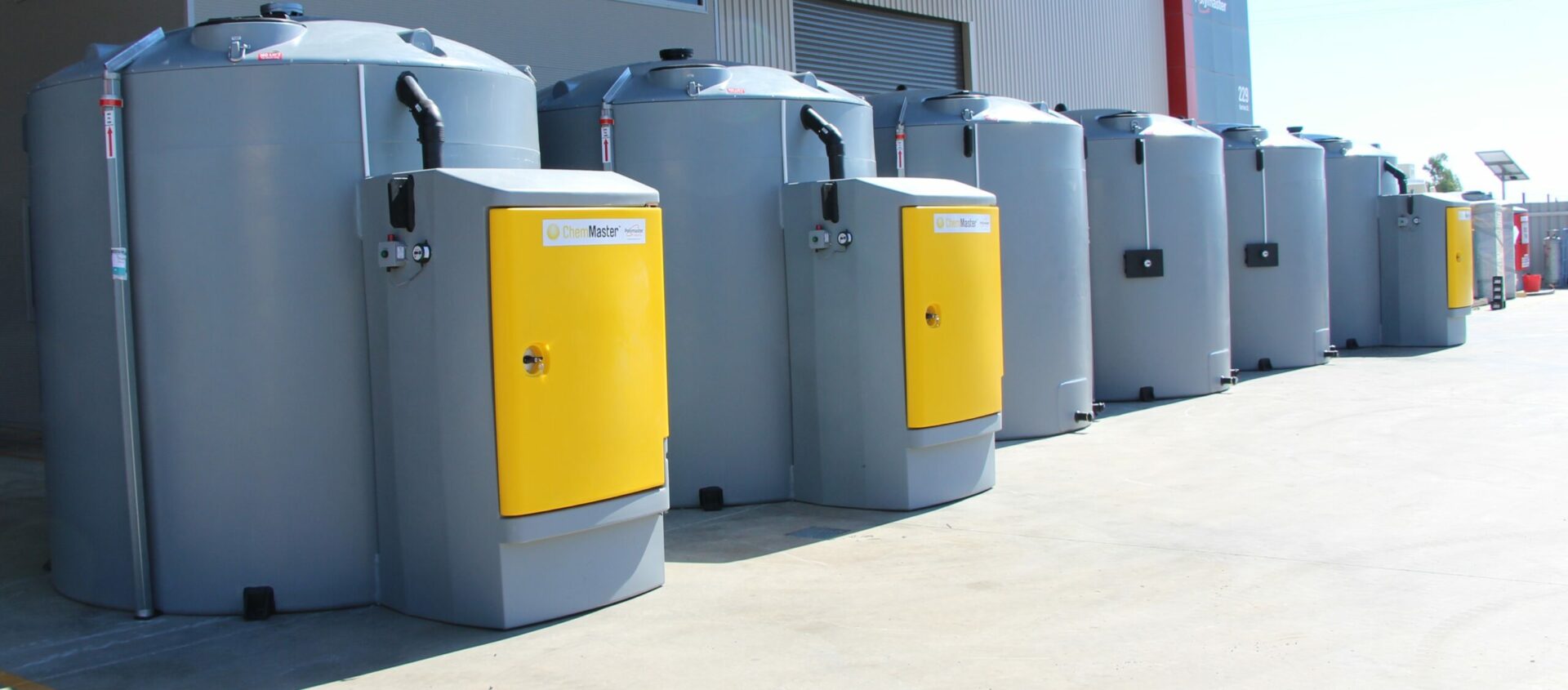 A row of chemical self bunded tank installed in Hail Creek