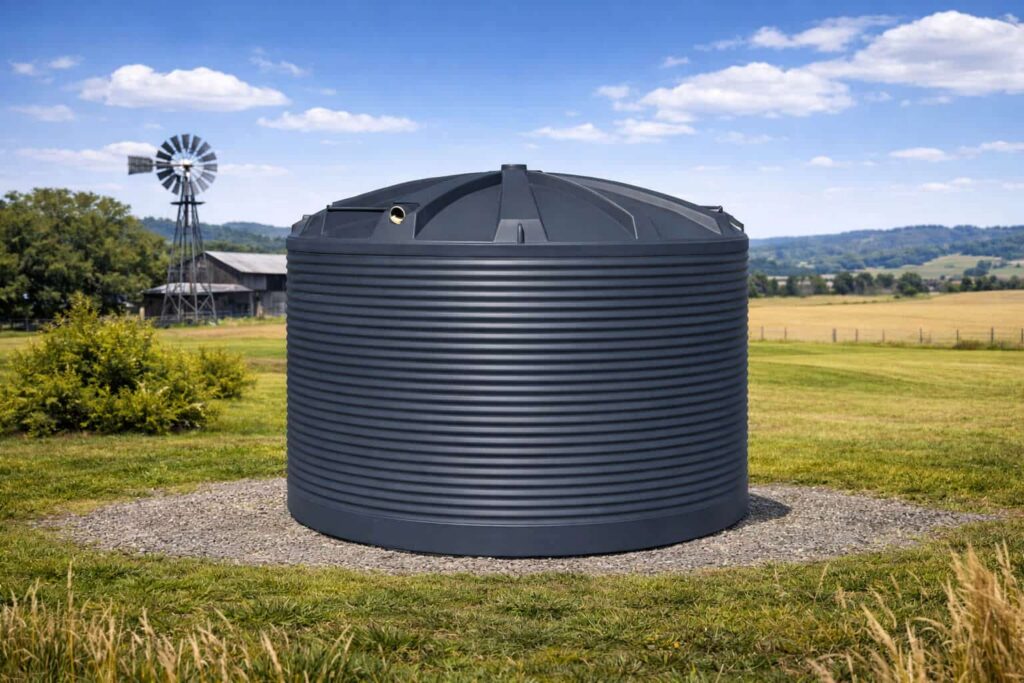 20,000L dark blue Round Water Tank on a flied