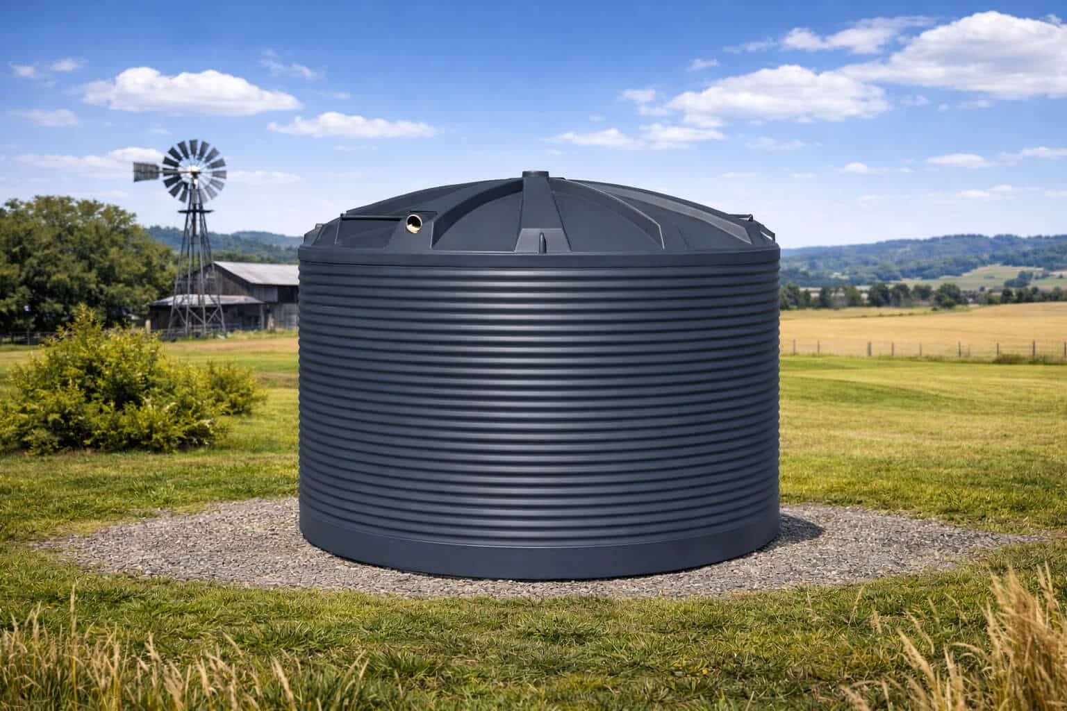 20,000L dark blue Round Water Tank on a flied