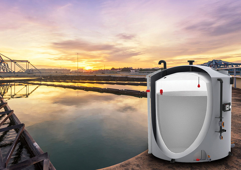 an illustration of a self bunded tank beside a water treatment plant