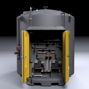 opened dosing cabinet featuring Polymaster's custom pipework